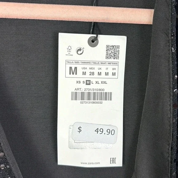 NWT Zara Draped Sparkly Black Dress Long Sleeve size Medium - Picture 9 of 16